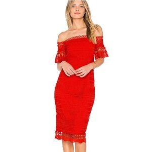 EUC Saylor for Free People Mariah Lace Off Shoulder Dress Red size Small